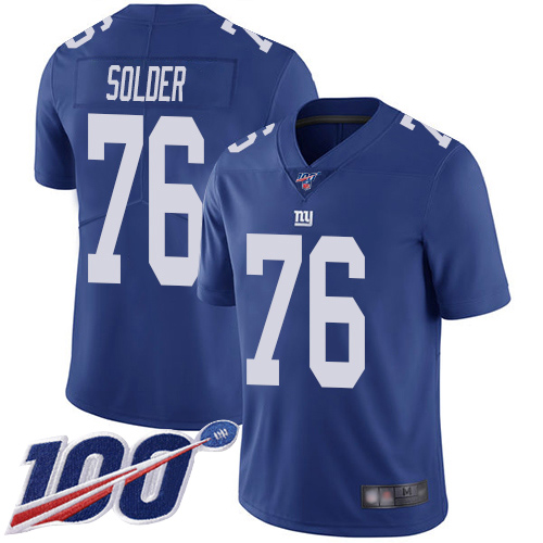 Men New York Giants #76 Nate Solder Royal Blue Team Color Vapor Untouchable Limited Player 100th Season Football NFL Jersey